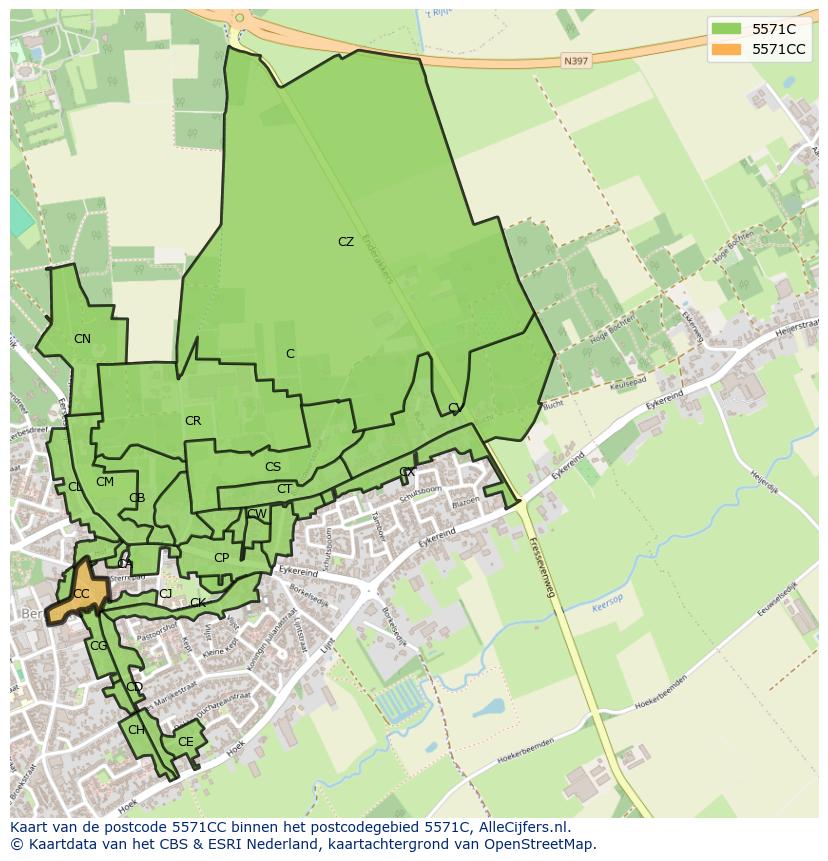 Afbeelding van het postcodegebied 5571 CC op de kaart.