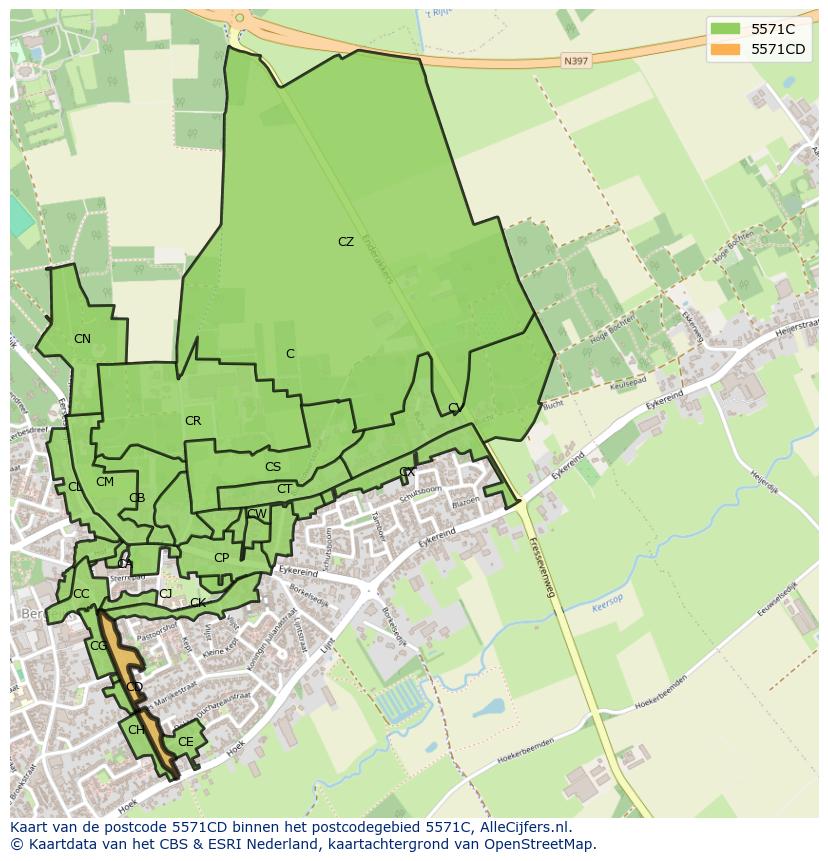 Afbeelding van het postcodegebied 5571 CD op de kaart.