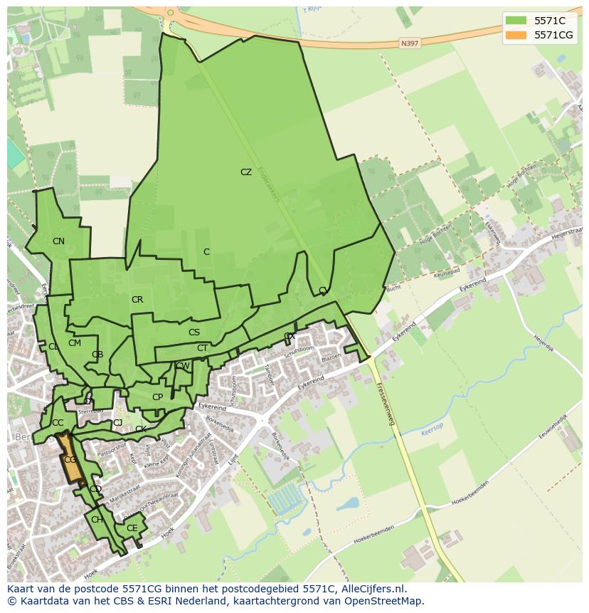 Afbeelding van het postcodegebied 5571 CG op de kaart.