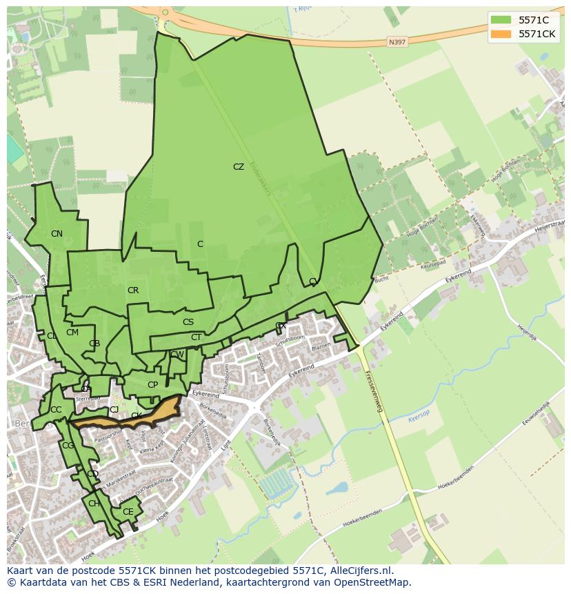 Afbeelding van het postcodegebied 5571 CK op de kaart.