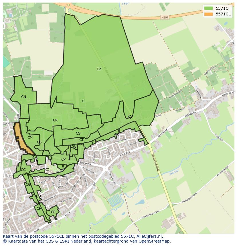 Afbeelding van het postcodegebied 5571 CL op de kaart.