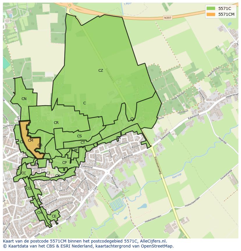 Afbeelding van het postcodegebied 5571 CM op de kaart.