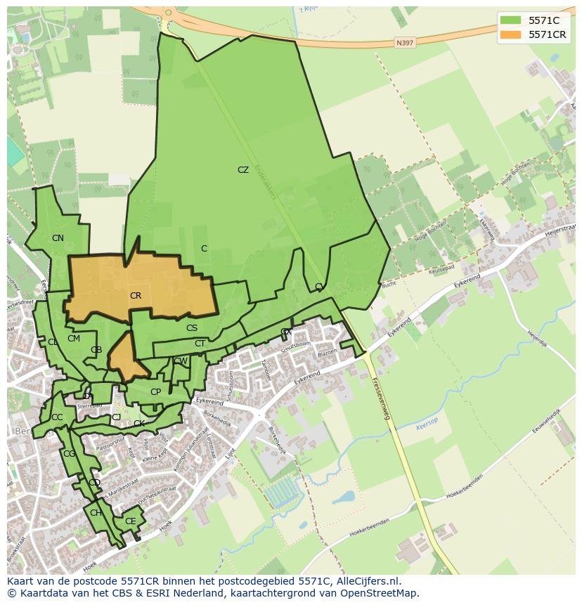 Afbeelding van het postcodegebied 5571 CR op de kaart.