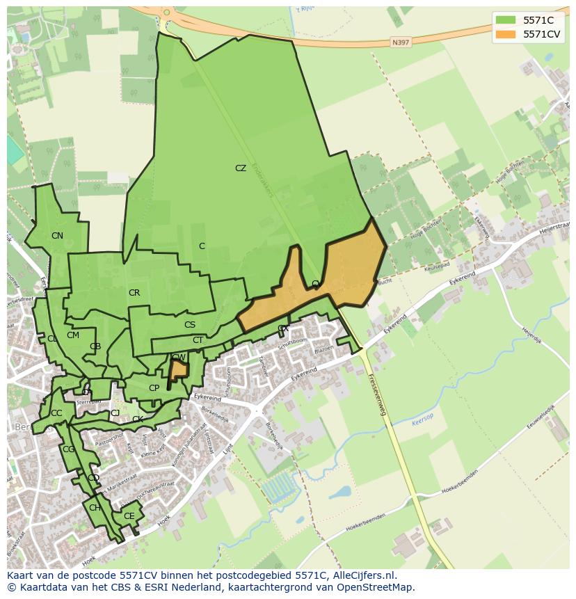 Afbeelding van het postcodegebied 5571 CV op de kaart.