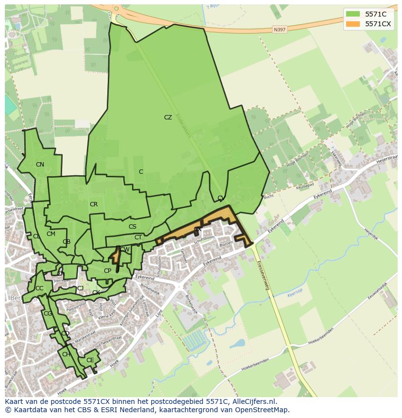 Afbeelding van het postcodegebied 5571 CX op de kaart.
