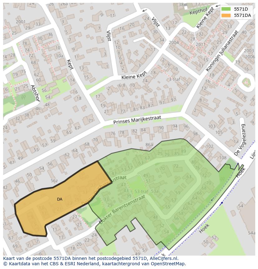 Afbeelding van het postcodegebied 5571 DA op de kaart.