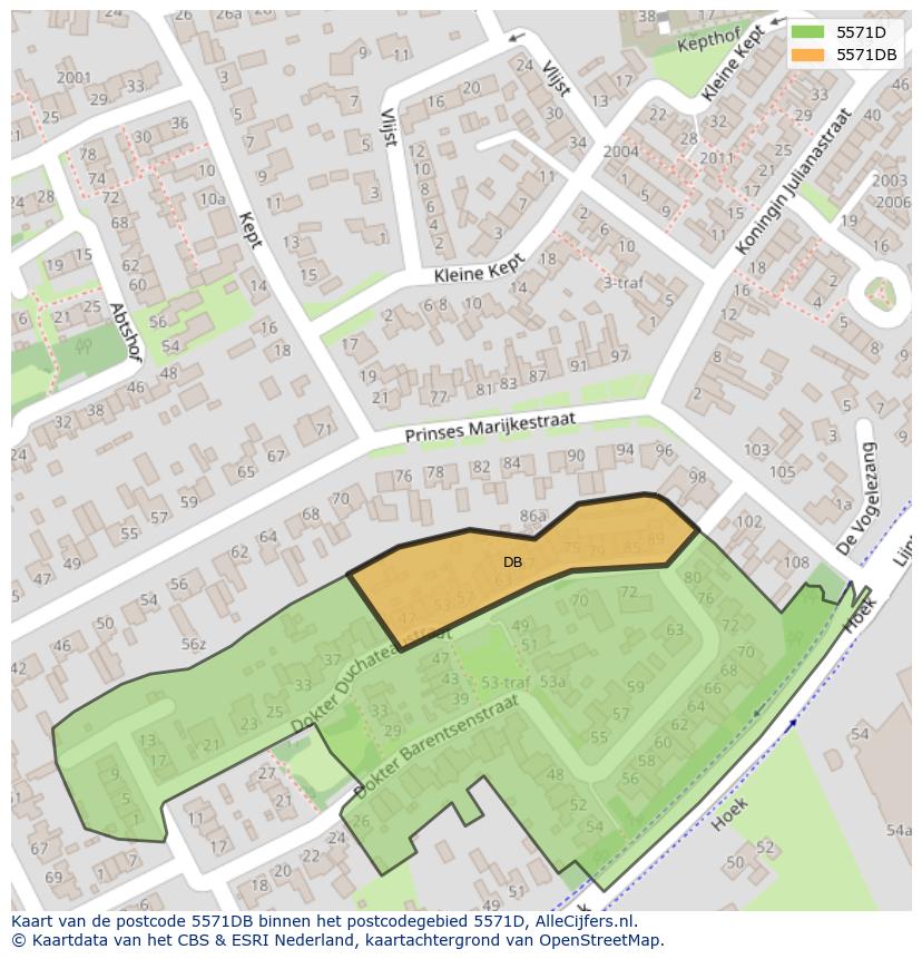 Afbeelding van het postcodegebied 5571 DB op de kaart.