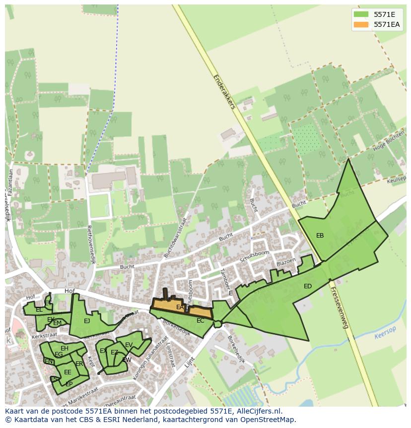 Afbeelding van het postcodegebied 5571 EA op de kaart.