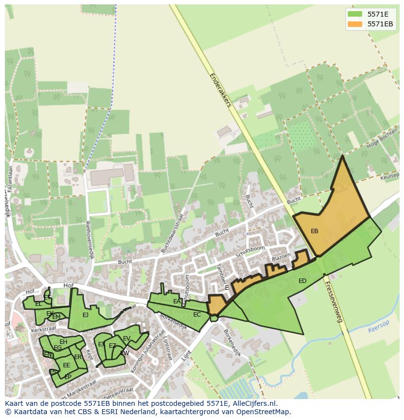 Afbeelding van het postcodegebied 5571 EB op de kaart.