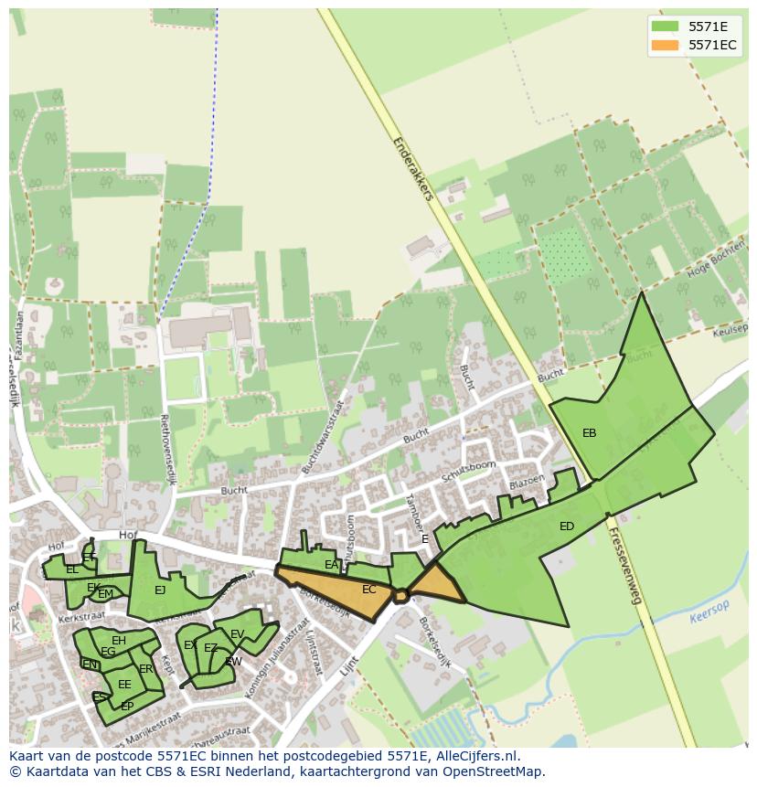 Afbeelding van het postcodegebied 5571 EC op de kaart.