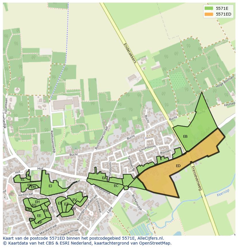 Afbeelding van het postcodegebied 5571 ED op de kaart.