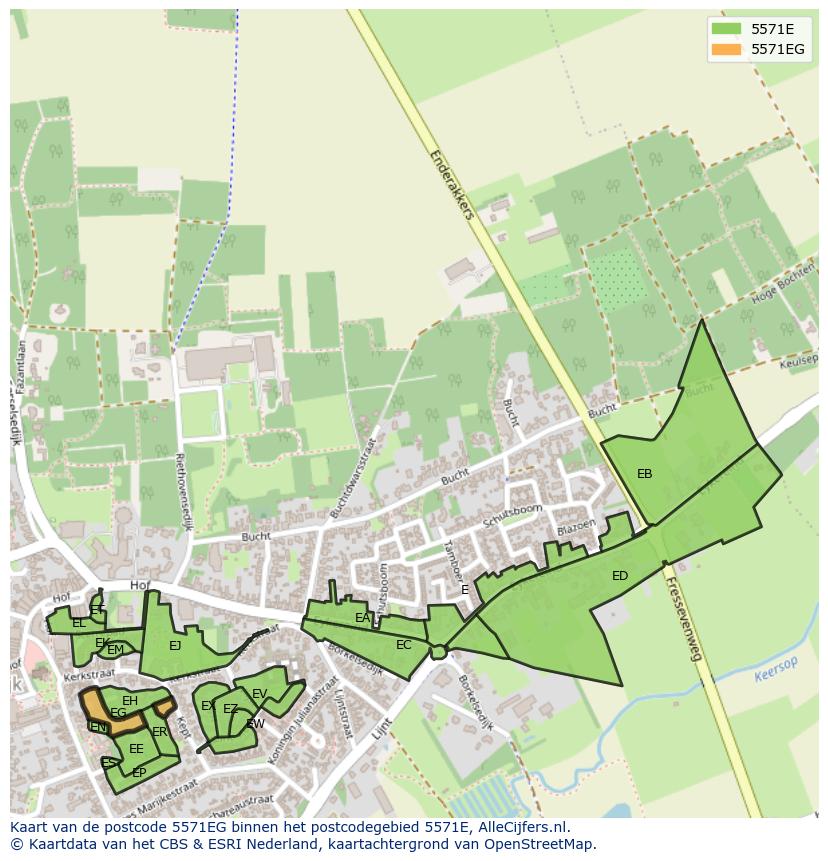 Afbeelding van het postcodegebied 5571 EG op de kaart.