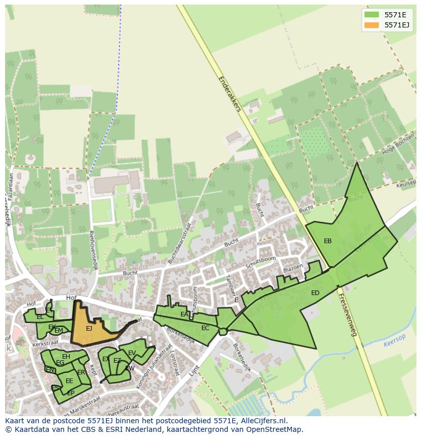 Afbeelding van het postcodegebied 5571 EJ op de kaart.