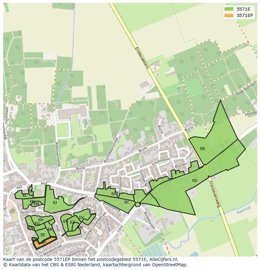Afbeelding van het postcodegebied 5571 EP op de kaart.