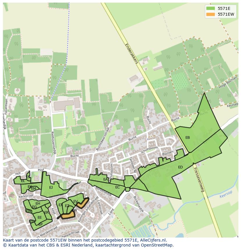Afbeelding van het postcodegebied 5571 EW op de kaart.