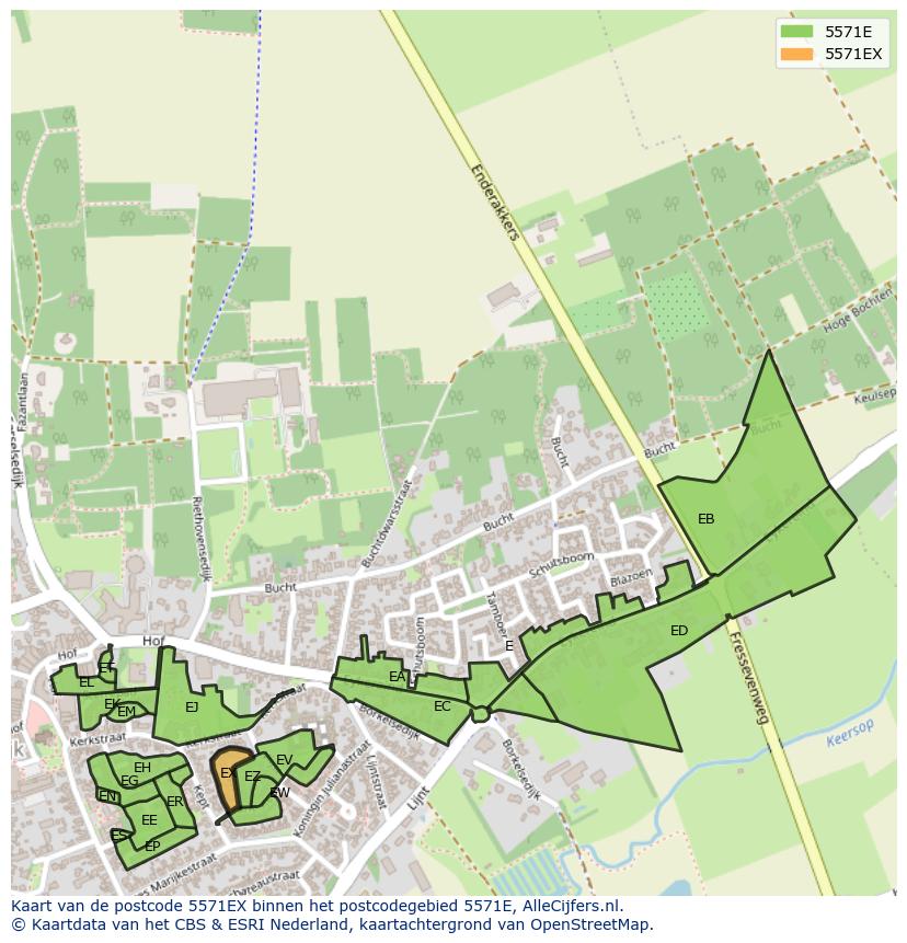 Afbeelding van het postcodegebied 5571 EX op de kaart.