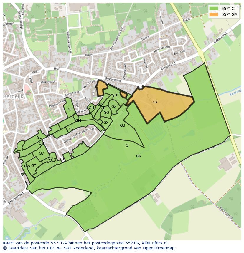 Afbeelding van het postcodegebied 5571 GA op de kaart.