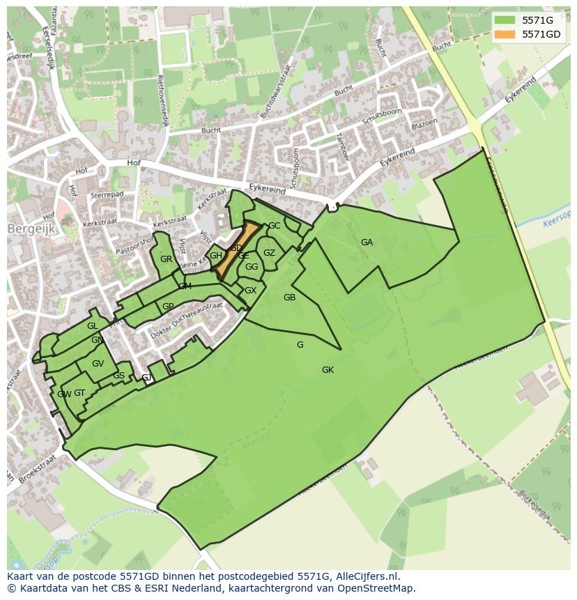 Afbeelding van het postcodegebied 5571 GD op de kaart.