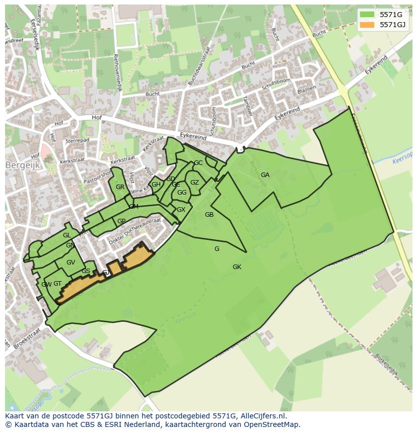 Afbeelding van het postcodegebied 5571 GJ op de kaart.