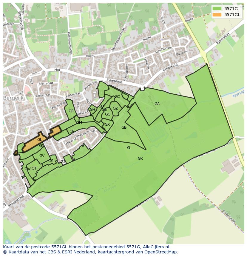 Afbeelding van het postcodegebied 5571 GL op de kaart.