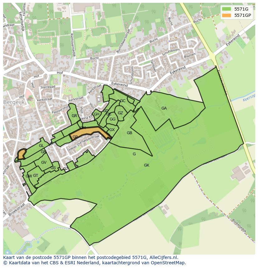Afbeelding van het postcodegebied 5571 GP op de kaart.