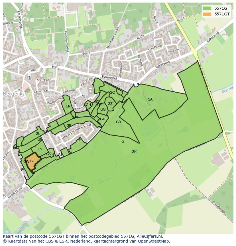Afbeelding van het postcodegebied 5571 GT op de kaart.