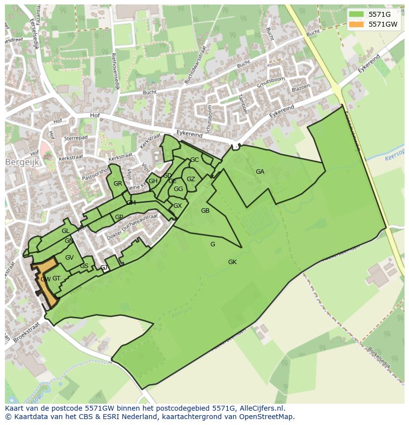 Afbeelding van het postcodegebied 5571 GW op de kaart.
