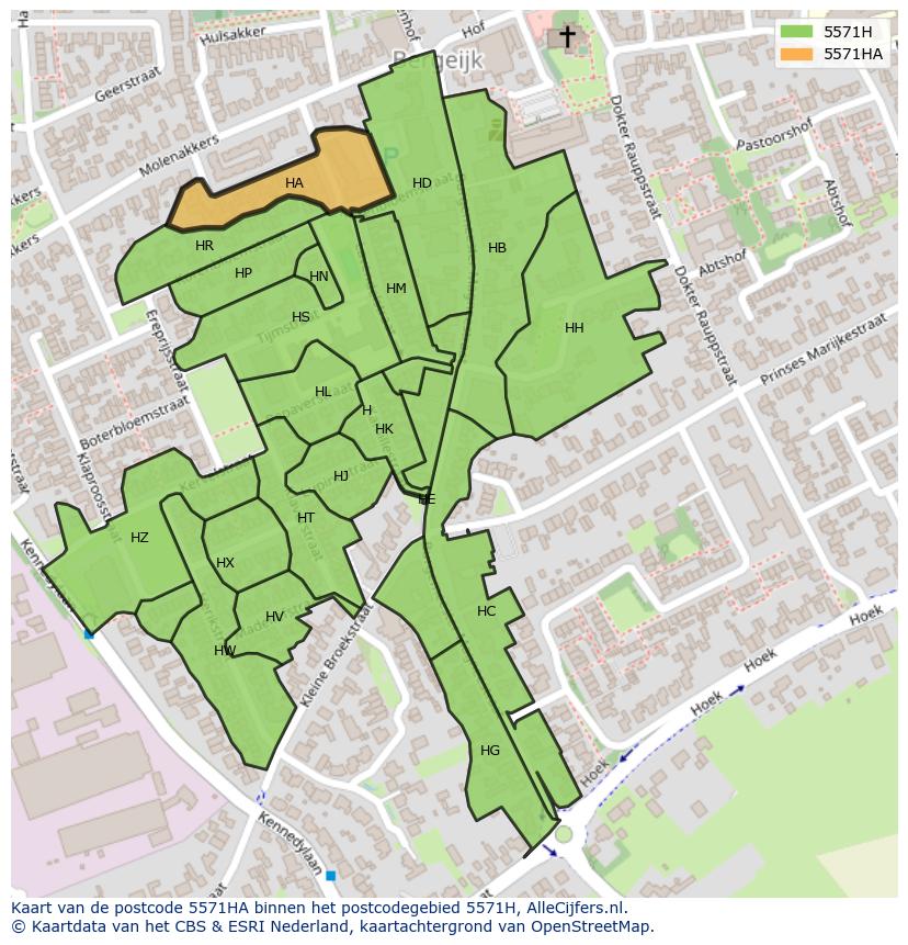 Afbeelding van het postcodegebied 5571 HA op de kaart.