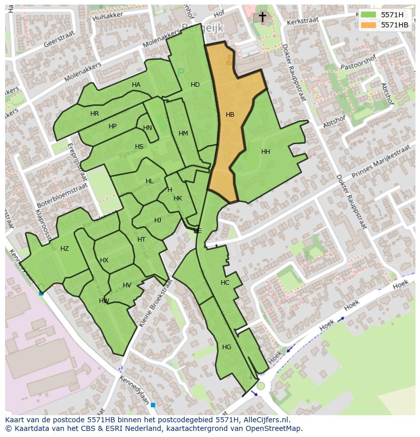 Afbeelding van het postcodegebied 5571 HB op de kaart.