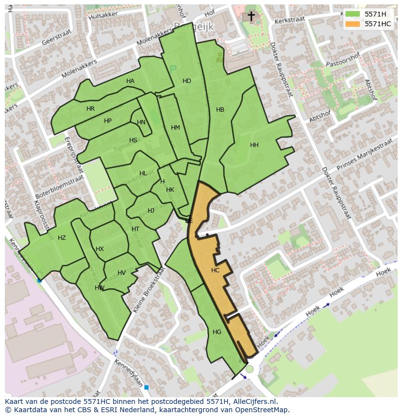 Afbeelding van het postcodegebied 5571 HC op de kaart.