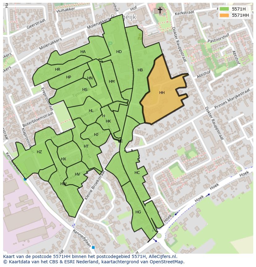 Afbeelding van het postcodegebied 5571 HH op de kaart.