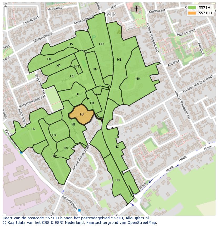 Afbeelding van het postcodegebied 5571 HJ op de kaart.