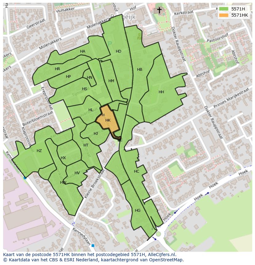 Afbeelding van het postcodegebied 5571 HK op de kaart.