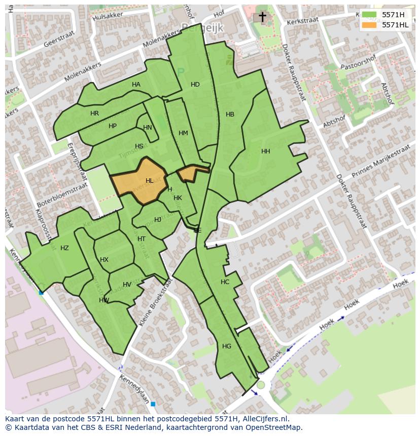 Afbeelding van het postcodegebied 5571 HL op de kaart.
