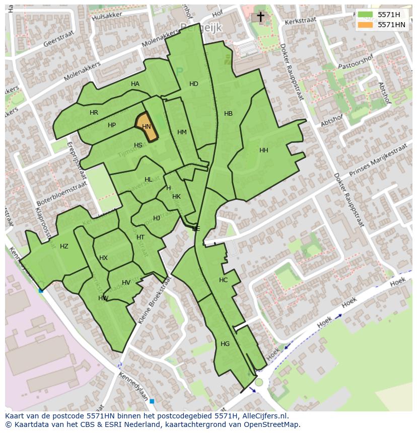 Afbeelding van het postcodegebied 5571 HN op de kaart.