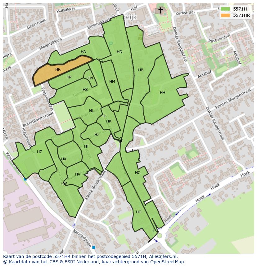 Afbeelding van het postcodegebied 5571 HR op de kaart.