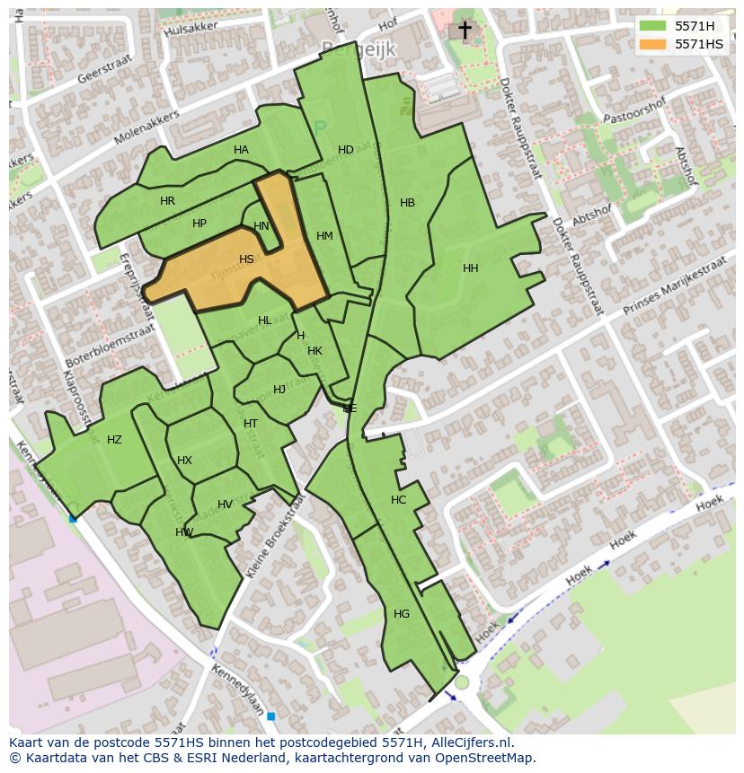 Afbeelding van het postcodegebied 5571 HS op de kaart.