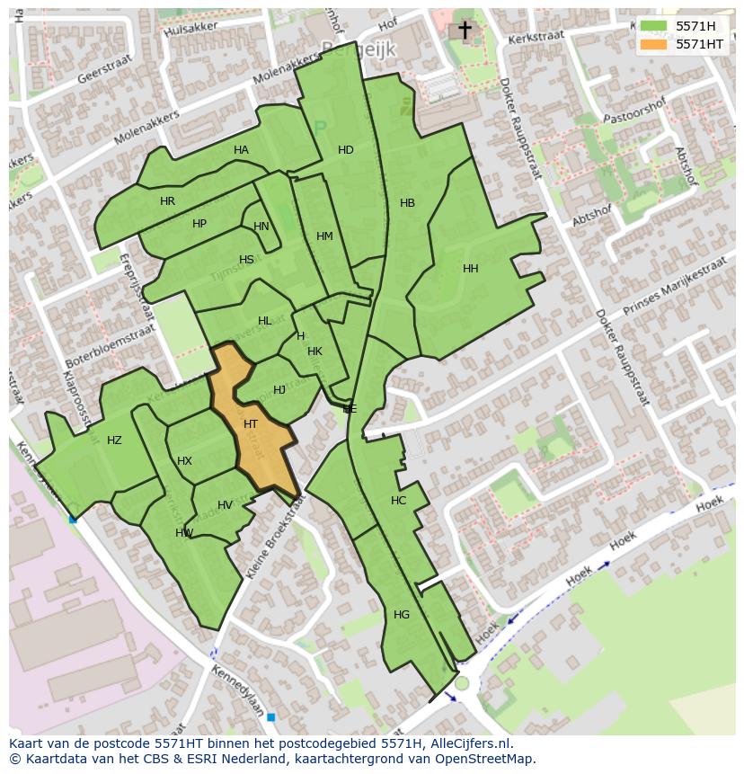 Afbeelding van het postcodegebied 5571 HT op de kaart.