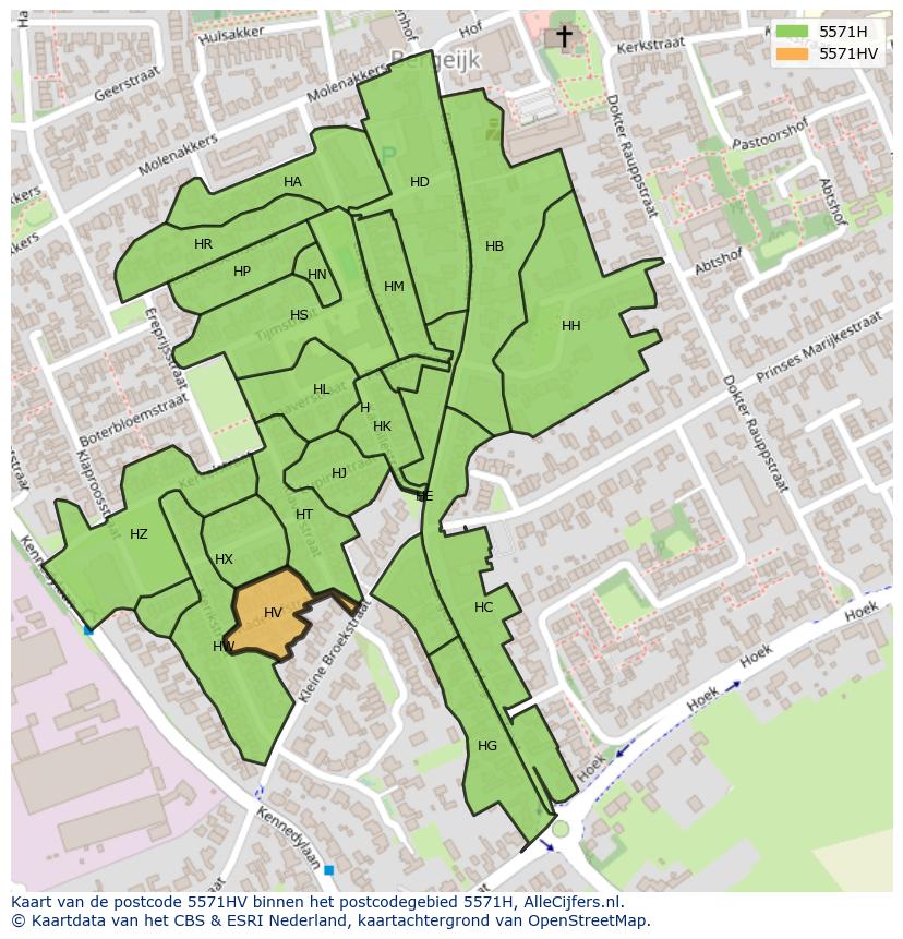 Afbeelding van het postcodegebied 5571 HV op de kaart.