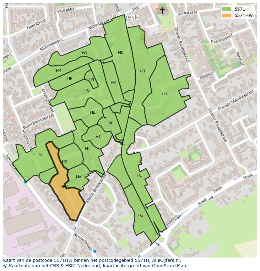 Afbeelding van het postcodegebied 5571 HW op de kaart.