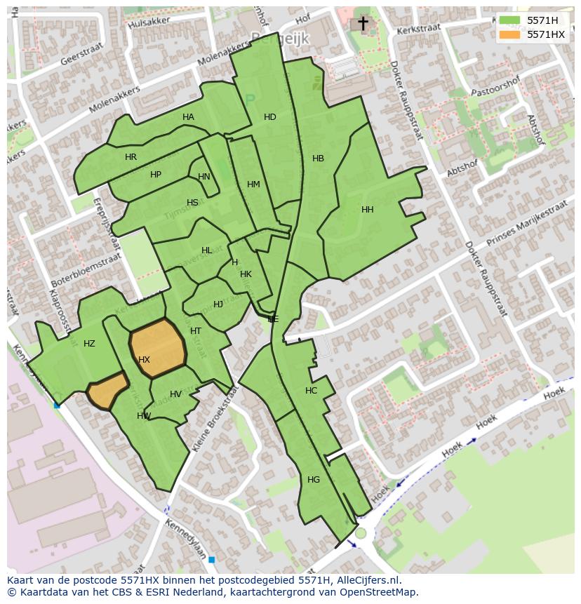 Afbeelding van het postcodegebied 5571 HX op de kaart.
