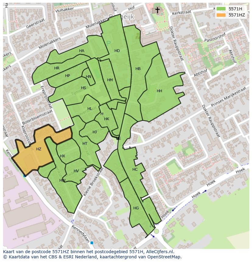Afbeelding van het postcodegebied 5571 HZ op de kaart.