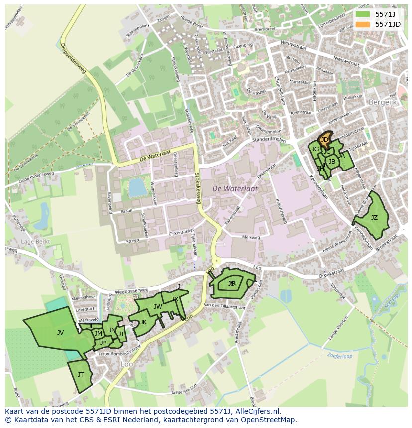 Afbeelding van het postcodegebied 5571 JD op de kaart.