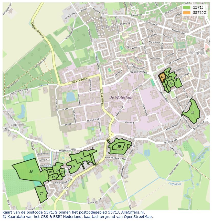 Afbeelding van het postcodegebied 5571 JG op de kaart.