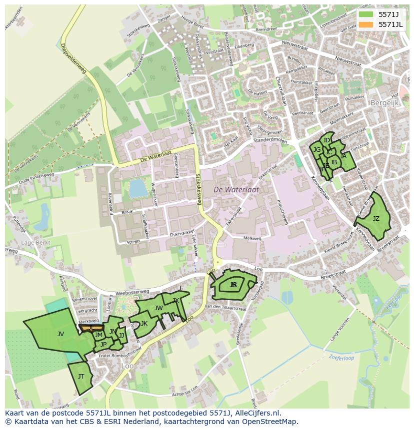 Afbeelding van het postcodegebied 5571 JL op de kaart.