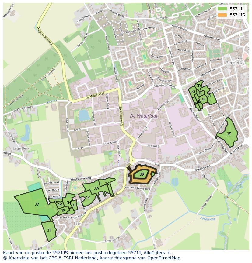 Afbeelding van het postcodegebied 5571 JS op de kaart.