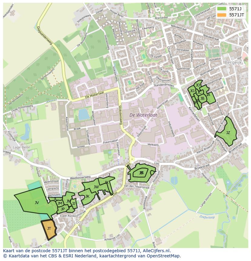 Afbeelding van het postcodegebied 5571 JT op de kaart.