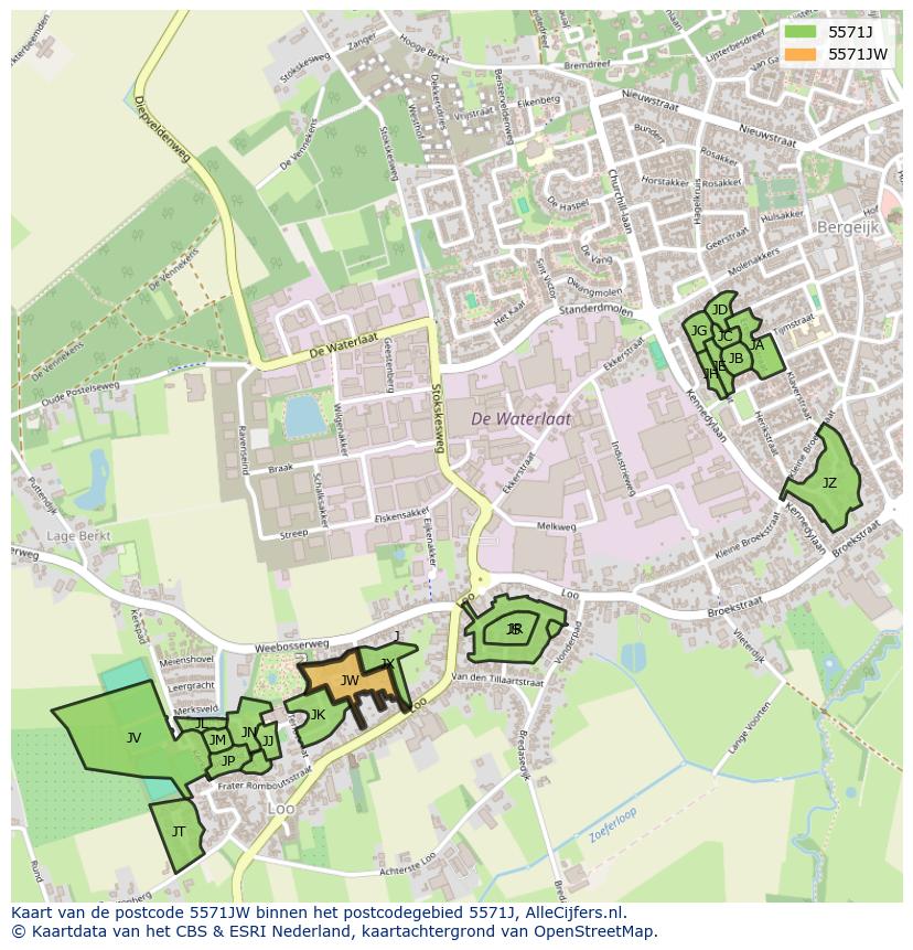 Afbeelding van het postcodegebied 5571 JW op de kaart.