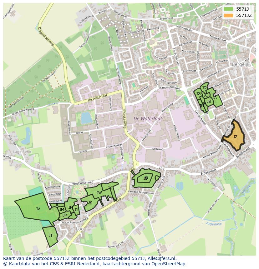 Afbeelding van het postcodegebied 5571 JZ op de kaart.