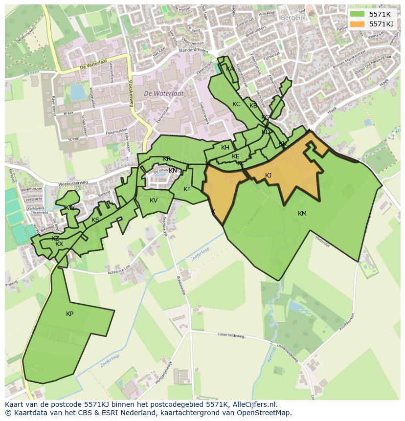 Afbeelding van het postcodegebied 5571 KJ op de kaart.